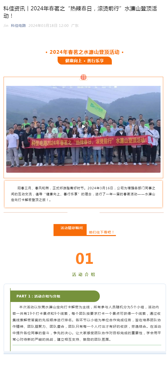 科佳资讯丨2024年春茗之“热辣春日，滚烫前行”水濂山登顶活动！1
